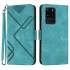 For Samsung Galaxy S20 Ultra Line Pattern Skin Feel Leather Phone Case(Light Blue) - 1