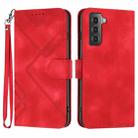 For Samsung Galaxy S21 5G Line Pattern Skin Feel Leather Phone Case(Red) - 1