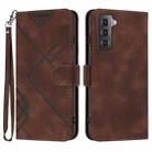 For Samsung Galaxy S21+ 5G Line Pattern Skin Feel Leather Phone Case(Coffee) - 1
