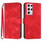 For Samsung Galaxy S21 Ultra 5G Line Pattern Skin Feel Leather Phone Case(Red) - 1