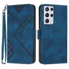 For Samsung Galaxy S21 Ultra 5G Line Pattern Skin Feel Leather Phone Case(Royal Blue) - 1