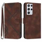 For Samsung Galaxy S21 Ultra 5G Line Pattern Skin Feel Leather Phone Case(Coffee) - 1