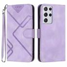 For Samsung Galaxy S21 Ultra 5G Line Pattern Skin Feel Leather Phone Case(Light Purple) - 1