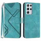 For Samsung Galaxy S21 Ultra 5G Line Pattern Skin Feel Leather Phone Case(Light Blue) - 1