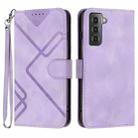 For Samsung Galaxy S22 5G Line Pattern Skin Feel Leather Phone Case(Light Purple) - 1