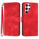 For Samsung Galaxy S22 Ultra 5G Line Pattern Skin Feel Leather Phone Case(Red) - 1