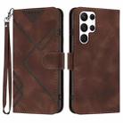 For Samsung Galaxy S22 Ultra 5G Line Pattern Skin Feel Leather Phone Case(Coffee) - 1