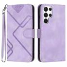 For Samsung Galaxy S22 Ultra 5G Line Pattern Skin Feel Leather Phone Case(Light Purple) - 1