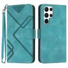 For Samsung Galaxy S22 Ultra 5G Line Pattern Skin Feel Leather Phone Case(Light Blue) - 1