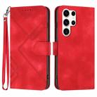 For Samsung Galaxy S23 Ultra 5G Line Pattern Skin Feel Leather Phone Case(Red) - 1