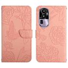 For OPPO Reno10 HT03 Skin Feel Butterfly Embossed Flip Leather Phone Case(Pink) - 1