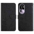 For OPPO Reno10 Pro HT03 Skin Feel Butterfly Embossed Flip Leather Phone Case(Black) - 1