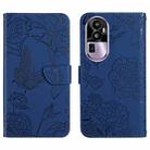 For OPPO Reno10 Pro HT03 Skin Feel Butterfly Embossed Flip Leather Phone Case(Blue) - 1