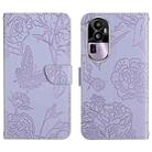 For OPPO Reno10 Pro+ HT03 Skin Feel Butterfly Embossed Flip Leather Phone Case(Purple) - 1