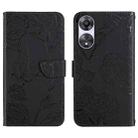 For OPPO A58 4G HT03 Skin Feel Butterfly Embossed Flip Leather Phone Case(Black) - 1