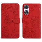 For OPPO A18 / A38 4G HT03 Skin Feel Butterfly Embossed Flip Leather Phone Case(Red) - 1