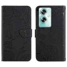 For OPPO A59 5G HT03 Skin Feel Butterfly Embossed Flip Leather Phone Case(Black) - 1