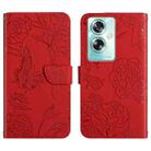 For OPPO A59 5G HT03 Skin Feel Butterfly Embossed Flip Leather Phone Case(Red) - 1