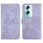 For OPPO Reno11 F 5G/F25 Pro 5G HT03 Skin Feel Butterfly Embossed Flip Leather Phone Case(Purple) - 1