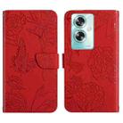For OPPO Reno11 F 5G/F25 Pro 5G HT03 Skin Feel Butterfly Embossed Flip Leather Phone Case(Red) - 1