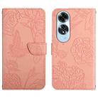 For OPPO A60 4G HT03 Skin Feel Butterfly Embossed Flip Leather Phone Case(Pink) - 1