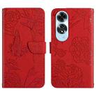 For OPPO A60 4G HT03 Skin Feel Butterfly Embossed Flip Leather Phone Case(Red) - 1