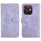 For OPPO A3 4G Global / 5G Global HT03 Skin Feel Butterfly Embossed Flip Leather Phone Case(Purple) - 1