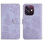 For OPPO A3x India HT03 Skin Feel Butterfly Embossed Flip Leather Phone Case(Purple) - 1