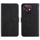 For OPPO A3x India HT03 Skin Feel Butterfly Embossed Flip Leather Phone Case(Black) - 1