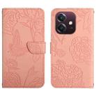 For OPPO A3x India HT03 Skin Feel Butterfly Embossed Flip Leather Phone Case(Pink) - 1