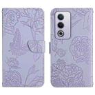 For OPPO A80 EU / A3 Pro Global HT03 Skin Feel Butterfly Embossed Flip Leather Phone Case(Purple) - 1