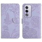 For OPPO A3 Pro 5G India HT03 Skin Feel Butterfly Embossed Flip Leather Phone Case(Purple) - 1