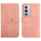 For OPPO A3 Pro 5G India HT03 Skin Feel Butterfly Embossed Flip Leather Phone Case(Pink) - 1