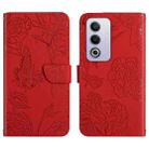 For OPPO A3 Pro 5G India HT03 Skin Feel Butterfly Embossed Flip Leather Phone Case(Red) - 1