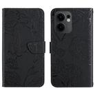 For OPPO Reno13 F HT03 Skin Feel Butterfly Embossed Flip Leather Phone Case(Black) - 1