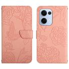 For OPPO Reno13 HT03 Skin Feel Butterfly Embossed Flip Leather Phone Case(Pink) - 1