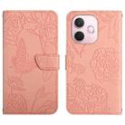 For OPPO A5 Pro 5G Global HT03 Skin Feel Butterfly Embossed Flip Leather Phone Case(Pink) - 1
