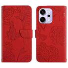 For OPPO Reno14 Pro 5G Global HT03 Skin Feel Butterfly Embossed Flip Leather Phone Case(Red) - 1