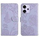 For OPPO Reno14 5G Global HT03 Skin Feel Butterfly Embossed Flip Leather Phone Case(Purple) - 1