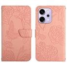 For OPPO Reno14 5G Global HT03 Skin Feel Butterfly Embossed Flip Leather Phone Case(Pink) - 1