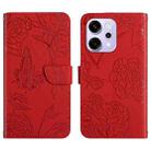 For OPPO Reno14 5G Global HT03 Skin Feel Butterfly Embossed Flip Leather Phone Case(Red) - 1