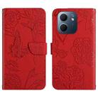 For OPPO A5x 4G Global / 5G Global HT03 Skin Feel Butterfly Embossed Flip Leather Phone Case(Red) - 1