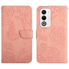 For OPPO A5 5G Global HT03 Skin Feel Butterfly Embossed Flip Leather Phone Case(Pink) - 1