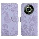 For Realme 11 Pro HT03 Skin Feel Butterfly Embossed Flip Leather Phone Case(Purple) - 1