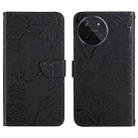 For Realme 11 4G Global HT03 Skin Feel Butterfly Embossed Flip Leather Phone Case(Black) - 1