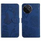 For Realme 11 4G Global HT03 Skin Feel Butterfly Embossed Flip Leather Phone Case(Blue) - 1