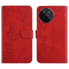 For Realme 11 4G Global HT03 Skin Feel Butterfly Embossed Flip Leather Phone Case(Red) - 1
