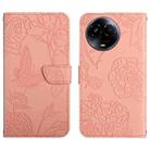 For Realme 11 5G Global HT03 Skin Feel Butterfly Embossed Flip Leather Phone Case(Pink) - 1
