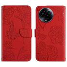 For Realme 11 5G Global HT03 Skin Feel Butterfly Embossed Flip Leather Phone Case(Red) - 1