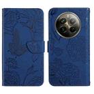 For Realme 12+ Global HT03 Skin Feel Butterfly Embossed Flip Leather Phone Case(Blue) - 1